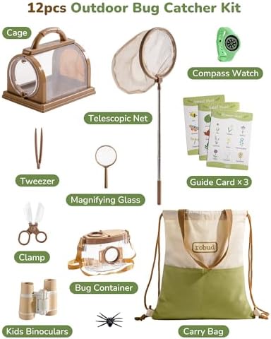 ROBUD Upgraded Kids Explorer Kit, Bug Catcher Kit with Wild Adventure Binoculars, Green Outdoor Exploration Set for Camping, Montessroi Toy for Kids Coming Closer to Nature，WRP30 - Image 2