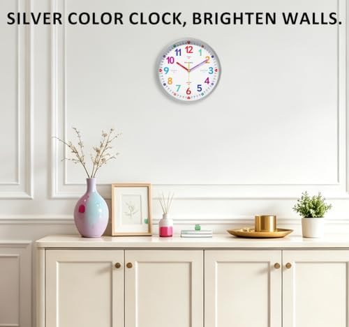 Colorful 8” Silent Learning Teaching Wall Clock for Kids Classroom - Image 2