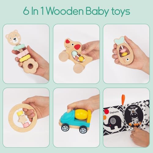 Wooden Rattle for Baby, 6Pcs Montessori Infant Toys Set - Image 3
