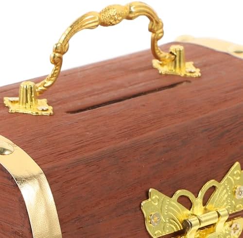 Vintage Wooden Jewelry Box Coin Bank with Lock for Desktop - Image 7