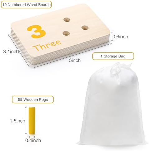 Wooden Counting Peg Board, Kindergarten Math Manipulatives Number Counting Toys, Learning Activities Montessori Educational Toys for 3 4 5 Year Old Kids Boys Girls Gifts - Image 2