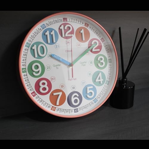 Learning Time Clock for Kids, 12 Inch 3D Peach Pink Classic Silent Wall Clock, Bedroom, Kitchen, Classroom, Decor at School, Clear Digital Clock for Kids Room - Image 6