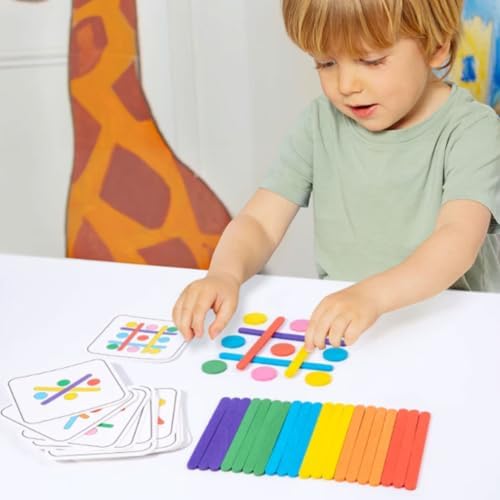 Montessori Wooden Rainbow Stick Pattern Blocks Matching Game - Image 5