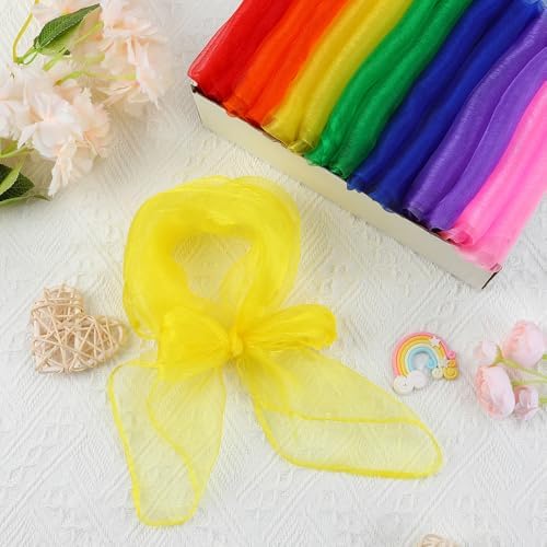 Juggling Scarves, 14 PCS Dance Scarves for Kids Play 7 Colors Silk Scarve for Toddlers Children Movement Music Scarf Magic Tricks Performance Props Accessories Rhythm Band Scarfs 24 x 24 Inch - Image 2