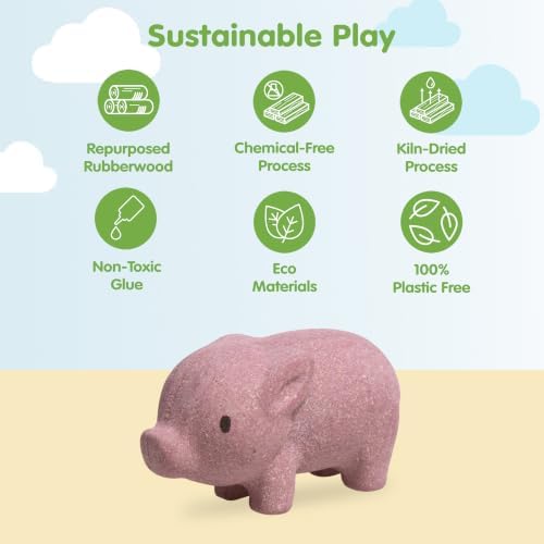 PlanToys® Wooden Pig Montessori Kids Farm Animal Figurine Creative Play Toy - Image 3
