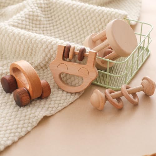 Wooden Baby Rattle Set, Newborn Wooden Rattle Toy, Natural Wooden Montessori Baby Grip Toy, Baby Gift Toy, Wood Rattle Set-7 - Image 6