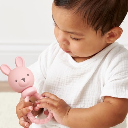 Itzy Ritzy Silicone Rattle Toy, Teething Toy with Soft Jingle Sound (Bunny) - Image 3