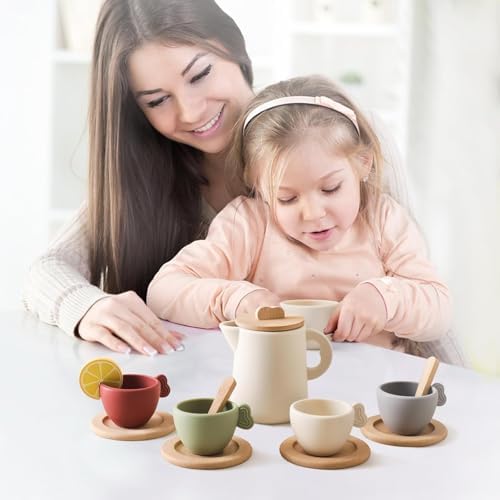 Enchanting Wooden Tea Party Set - Silicone Teapot, Cups & Carrying Scoop - Perfect for Little Girls' Tea Party & Kitchen Play - Toddler Gift - Image 7