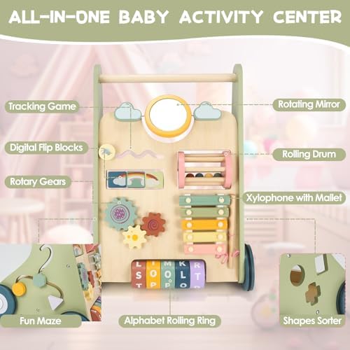 Wooden Baby Push Walker,Montessori Push Walker for Babies 10-12 Months - Image 4