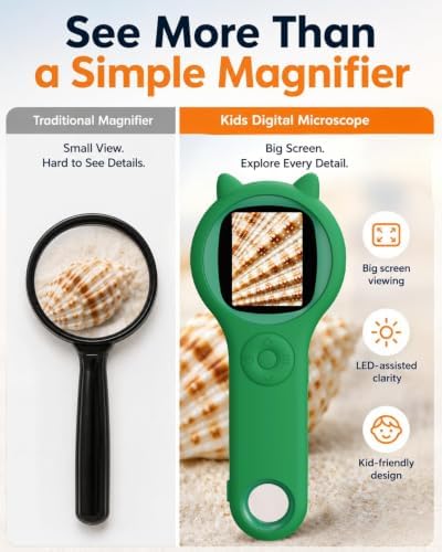 Nature Exploration Microscope for Kids, 500X Portable Digital Microscope with 2" IPS Screen, Plant Leaf Observation STEM Toy Age 5-12 (Green) - Image 2