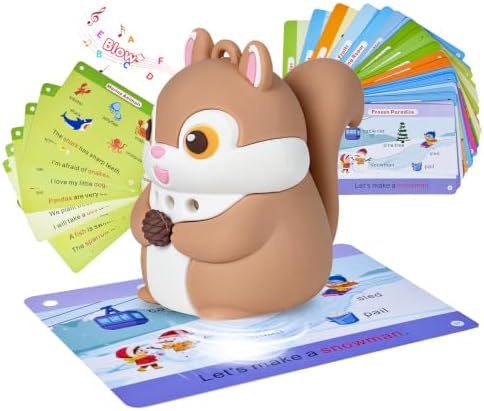 Phonics 55 Double-Sided Flash Cards with Squirrel Talking Pen Set, Over 800 Words Early Educational Learning Toys for Ages 2-6, Interactive Speech Book Card Game Gift, Homeschool Learning Supplies by Taotuo