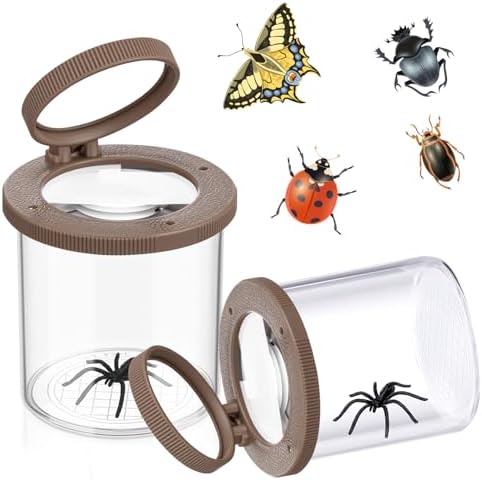 Skylety 2 Pieces Bug Jars Insect Viewer Catcher Bug Magnifying Insect Cage Container for Kids Children Science Nature Exploration Tool(Brown) by Skylety