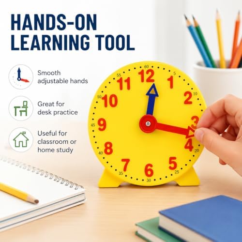 4 inch Teaching Clock, Learning Tell Time Analog Clock Demonstration 12 Hour 2 Pointers for Classroom Teacher - Image 6