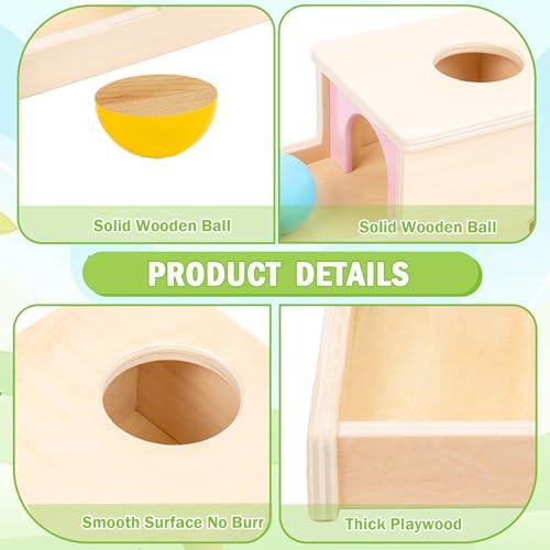 Adena Montessori Object Permanence Box with Tray Three Balls Montessori Toys for 6-12 Months Baby 1 Year Old Infant Toddler Wooden Pink Door for Girl - Image 4