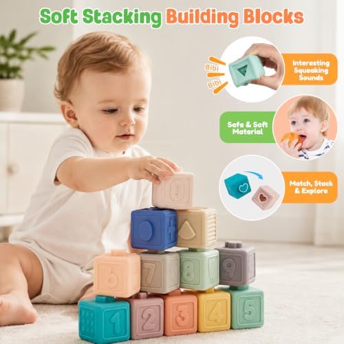Weilim Montessori Baby Toys 18 Months+, 3-in-1 Stacking Blocks Rings Balls - Image 3