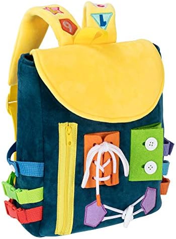 Busy Board - Toddler Backpack with Buckles and Learning Activity Toys - Develop Fine Motor Skills and Basic Life Skills - Learn to Tie Shoes - Children's Travel Toy by WHITE+DOLPHIN+TOYS
