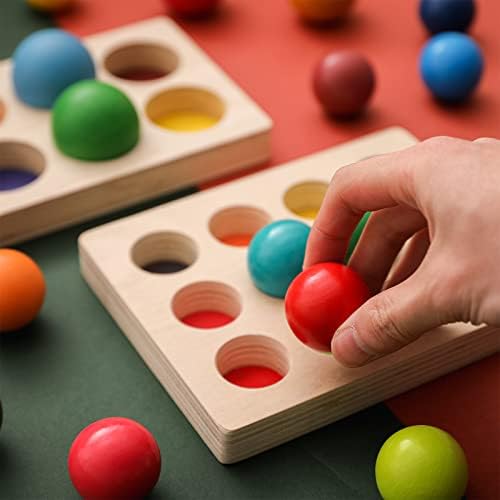 ibwaae Wooden Color Sorting Balls Game Peg Board Rainbow Color Matching Toys 12 Pcs Activities Balls Montessori Toys for Toddlers - Image 3