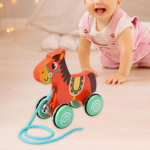 Handmade Wooden Pull Toy, Walking Wooden Toys, Push Pull Toy, Pull Along Toy with String for Children 1 Year Olds Gifts, Horse - Image 5