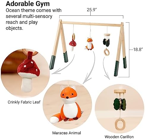 Little Big Friends Wooden Baby Activity Gym – Montessori Play Gym for Babies | Encourages Motor Skills & Sensory Development | Includes Crinkle Fabrics, Wooden Chimes & Hanging Toys – Forest - Image 4