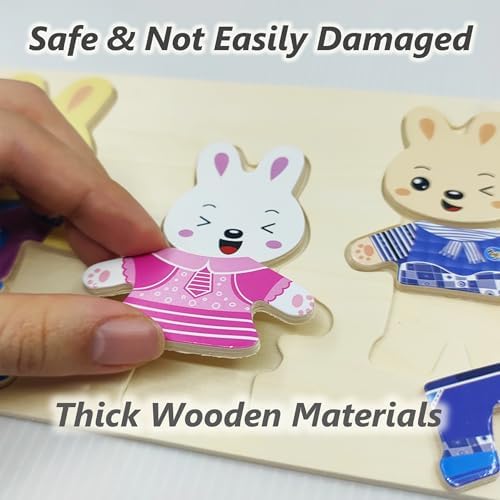 Wooden Bunny Family Dress-up Puzzle Box for Toddlers(72pcs),Change Clothes Puzzle Games, Preschool Learning Activities Toys for Kids Ages 3+ - Image 3