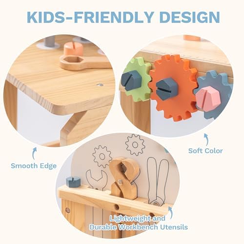 ROBUD Wooden Play Tool Workbench Set for Kids, Construction Toy Bench - Image 4