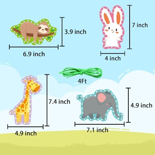 Omlisca Jungle Animal Lacing Cards for Kids 12 Packs Double Sided Sewing Kits Lion Wild Animal Sewing Cards Educational & Learning Activities Fine Motor Skill for School Supplies Jungle Party Decor - Image 5
