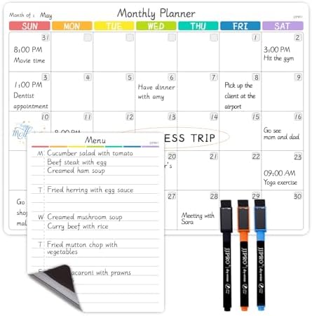 JJPRO Magnetic Dry Erase Monthly Calendar for Fridge-14.5"x11" Monthly Fridge Calendar and Daily to Do List,Magnetic Calendar for Refrigerator -3 Markers by JJPRO