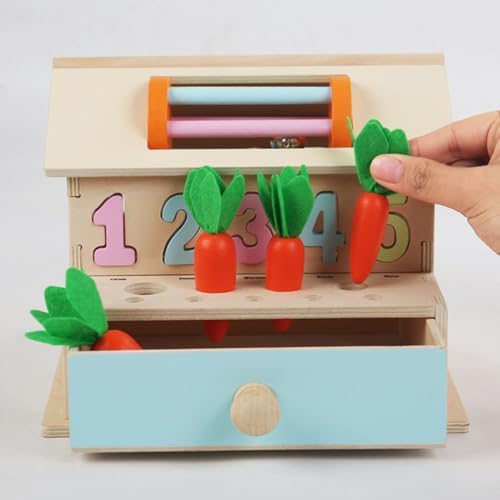 5-in-1 Montessori Activity Cube, Pull Carrot, Coin Drop & Shape Matching Sensory Box - Image 5