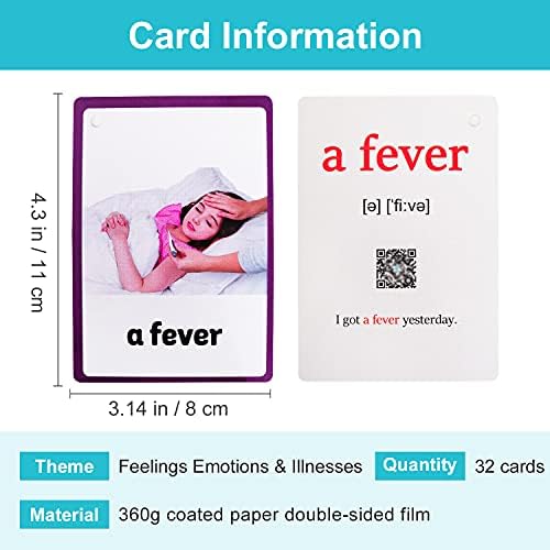 Lilias Feelings Emotions & Illness Flash Cards, Toddler Learning Toys, Preschool Learning Toys, Homeschool Supplies, Learning Supplies for Kindergarten, 4.3 X 3.14 Inch, 32 Cards in Set - Image 2