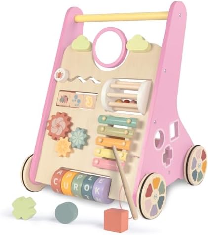 LOL-FUN Wooden Baby Walker for Girl 12 Months Baby Push Walker Pink Toy by LOL-FUN