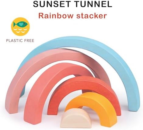 Mentari Toys - Sunset Tunnel - 6pcs Wooden Stacking Rainbow for Toddlers - Montessori Rainbow Nesting Puzzle - Open-Ended Play Toy - Age 18m+ - Image 3