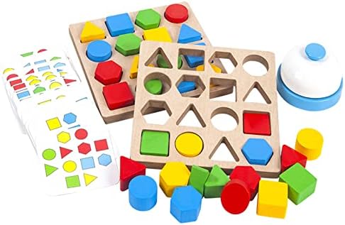 Montessori Toys for 3 4 5 6 7 8, Educational Wooden Pattern Blocks Race Shape Matching Sorting Sensory Toy, Geometric Shape Activity Board Game Toddlers Kids Boys Girls (for 2 Players) by PajojoqaToyPlay