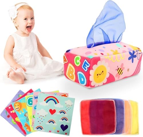 YOGINGO Montessori Tissue Box Toy for Infants - 6-12 Months Sensory Development - BPA Free, Crinkle with Early Learning Activities by YOGINGO
