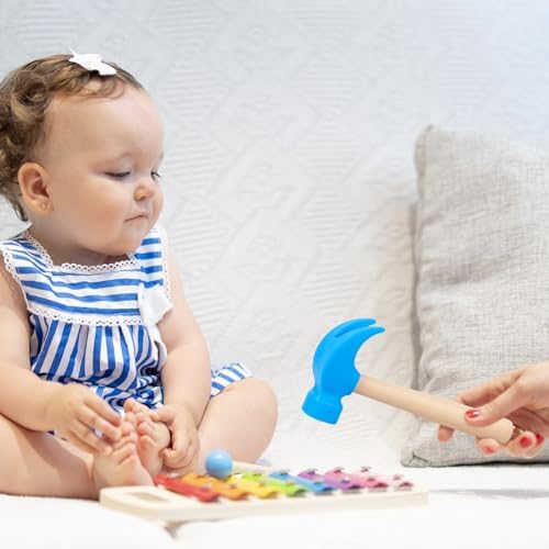 Fowecelt Wooden Hammer Toys Simulation Hammers Maintenance Tools Educational Toys for Kids Birthday Party Games Supplies (Blue) - Image 6