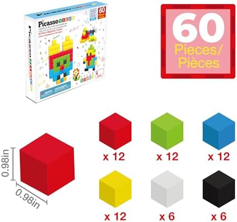 PicassoTiles 60pc Magnetic Puzzle Cube Building Set 1 Inch 3D Blocks STEM Construction Toy for Toddlers Kids Boys Girls Age 3+ Montessori Learning Travel Sensory Gift with Educational Idea Book PMC60 - Image 3