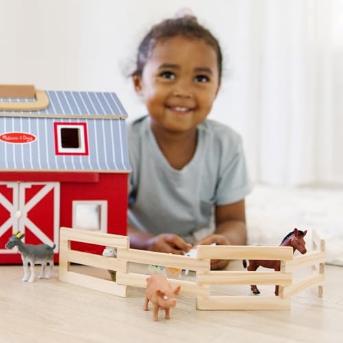 Melissa & Doug Fold and Go Wooden Barn with 7 Animal Play Figures - Farm Animals Barn Toy, Portable Toys, Farm Toys for Kids and Toddlers Ages 3+ - Image 2