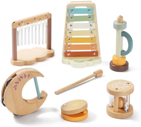 Wooden Xylophone Musical Instrument Sets Toy for Kids, Rattle Bell Montessori Cloud Toddler Music Percussion Toys, Christmas Birthday Gifts for Boys Girls by PromiseBabe