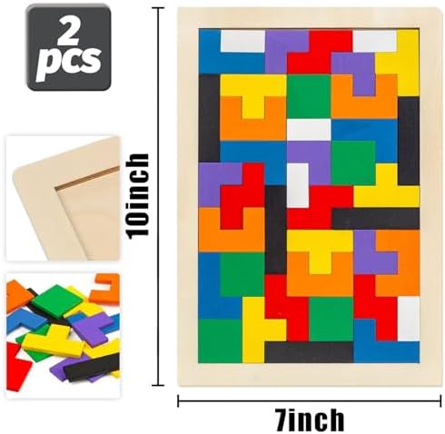 3 Otters Wooden Tangram Puzzle, 2-Pack Russian Blocks Brain Teaser - Image 5