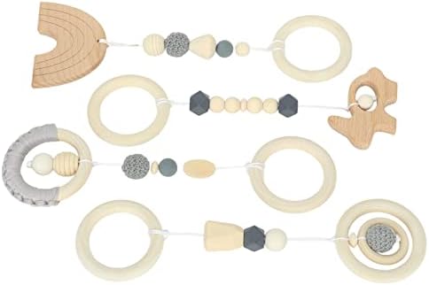Baby Gym, 4Pcs Wooden Hanging Toys for Newborns, Play Gym Toys with Activity Nursing Rings for 0-6 Months (Gray) - Image 3