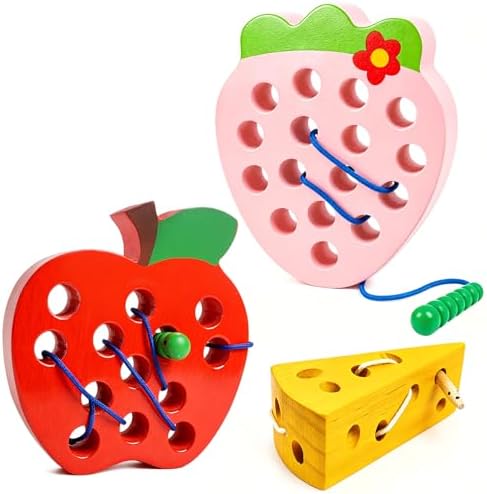 3 Pack Montessori Wooden Lacing Games Travel Toys for Kids 3+ by NAODONGLI
