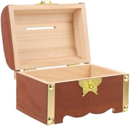 Vintage Wooden Jewelry Box Coin Bank with Lock for Desktop by OSOLADY