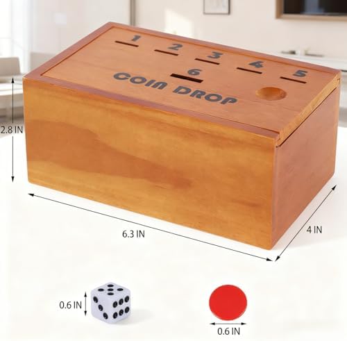 Juegoal Coin Drop Set, Pennies Dice Games, Wooden Tabletop Board Game Sets for 2-6 Player, Wood Penny Game Box Includes 48 Chips & 1 Dice - Image 2