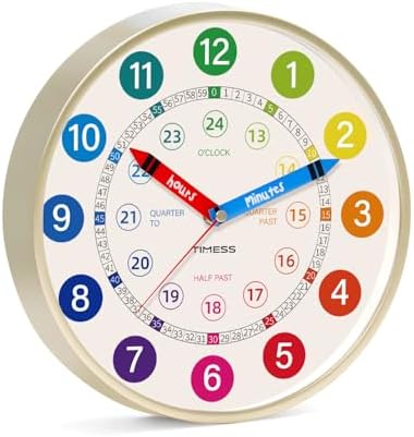 TIMESS 10-Inch Learning to Tell Time Wall Clock, Silent Non-Ticking by TIMESS