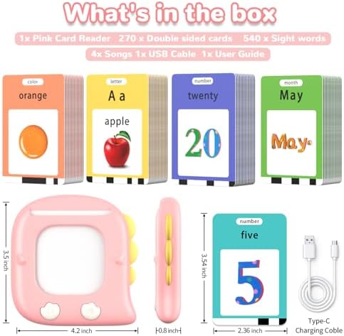 Kidzdo 520 Words Talking Flash Cards, Birthday Gifts for 3 4 5 6 Year Old Girls, Early Educational LearningToys, Pink - Image 7