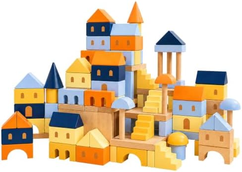 155-Piece Blue Wooden Building Blocks Set with Storage Bag by Unknown