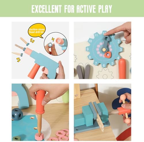 WOODENFUN Wooden Power Tool Workbench for Kids, Pretend Play Tools Sets - Image 3