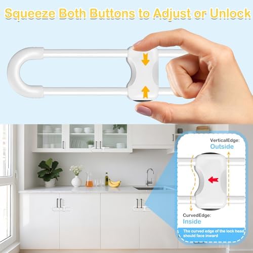 Modacraft 10 Pcs Sliding Cabinet Latches, U Shaped Cabinet Door Locks, Baby Cabinet Safety Latches for Baby Proofing, No Drilling Tool-Free Installation Easy to Use for Knobs or Handle Double Door - Image 5