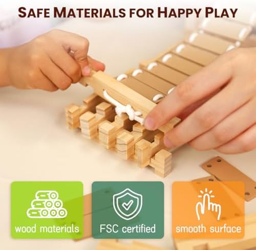 Jovi-Mindly & Notchies 96 PCS Wooden Building Blocks Toy Set for Kids Ages 4+ Boys Girls, Creative Construction Imaginative Cabin House with Storage Bag STEM Educational Learning Toy for Birthday Gift - Image 4