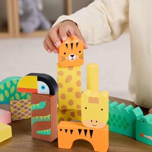 Fisher-Price Wood Toddler Toy Jungle Blocks, 50-Piece Wooden Animal Building Set for Preschool Pretend Play Kids Ages 2+ Years - Image 3