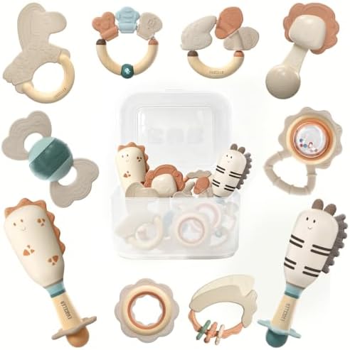 Baby Rattles & Teethers 10PCS, Infant Toys 0-6M, Newborn Sensory Gift Set by EVOCELER